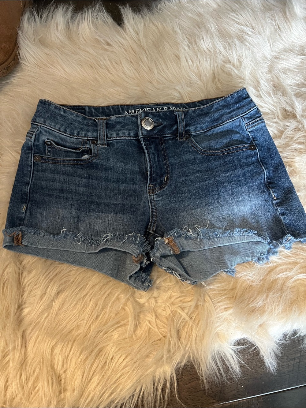 American Eagle Outfitters Dark Blue Denim Frayed Hem Women's Shorts #24